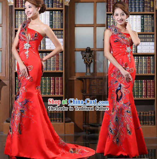 Lucky Red Phoenix Wedding Evening Dress for Brides