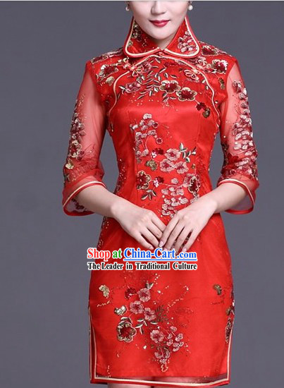 Chinese Classic Red Wedding Qipao for Brides