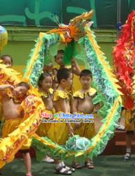 Green Beijing Dragon Dance Costumes Complete Set for Six Nursery School Children