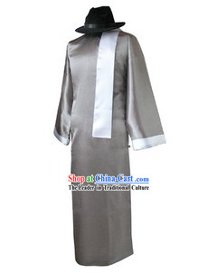 Traditional Chinese Minguo Time Old Shanghai Long Robe Scarf and Hat