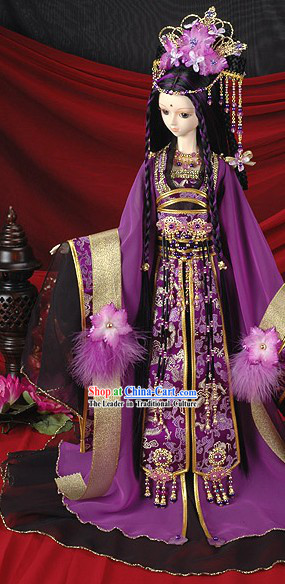 Ancient Chinese Palace Empress Purple Costumes, Hair Accessoreis and Wig Complete Set
