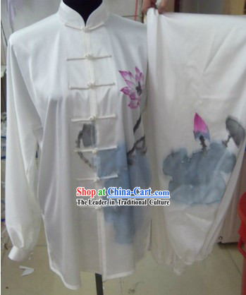 Traditional Chinese Hand Painted Lotus Tai Chi Competition Clothing