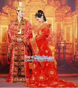 Ancient Chinese Wedding Dresses and Hats Two Complete Sets for Men and Women