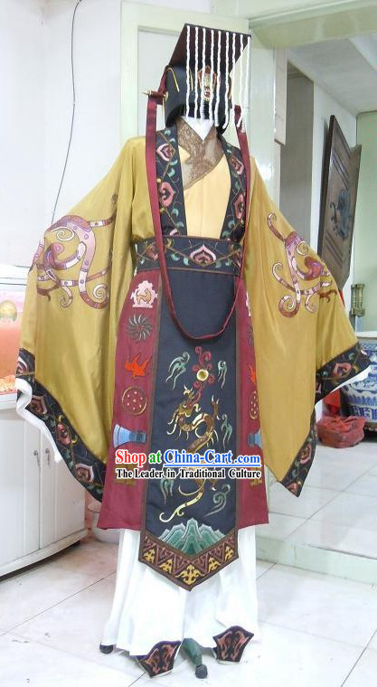 Ancient Chinese Palace Emperor Clothing and Hat Complete Set