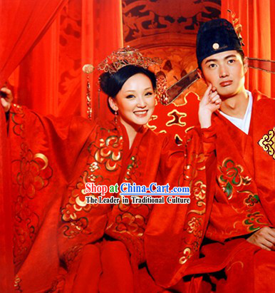 Chinese Classic Wedding Dresses Two Sets for Bride and Bridegroom