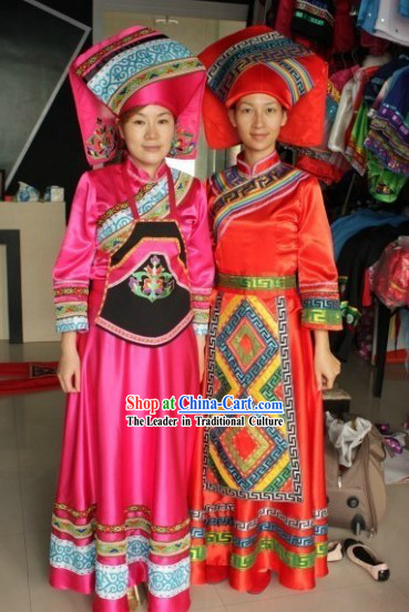 Guangxi Zhuang Ethnic Clothing and Hat Two Complete Sets