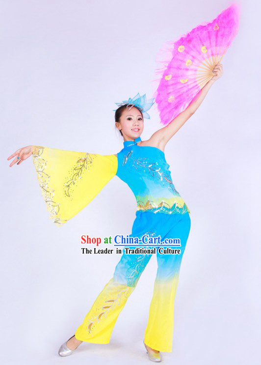 Chinese Color Transition Fan Dance Costumes for Women