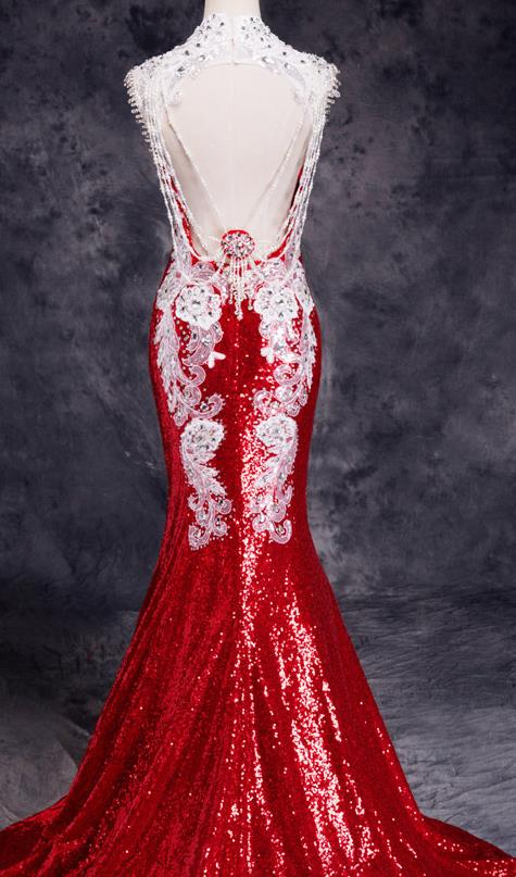 Ladies Lace Big Put On Sexy Long Skirt Tail Banquet Evening Dress  Women#39;s Clothing Red-xxl