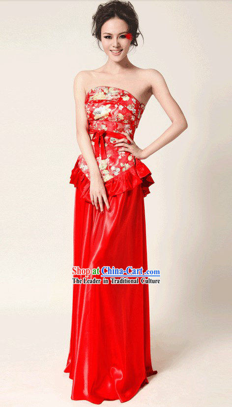 Chinese Classical Red Wedding Evening Dress for Brides