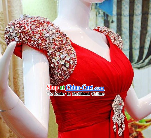 Stunning Red Shinning Shoulder Evening Dress