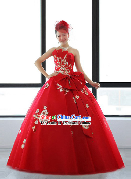 Chinese Modern Lucky Red Wedding Evening Dress