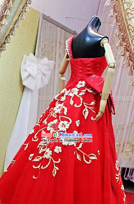 Stunning Red Romantic Flower Chinese Wedding Evening Dress for Bride