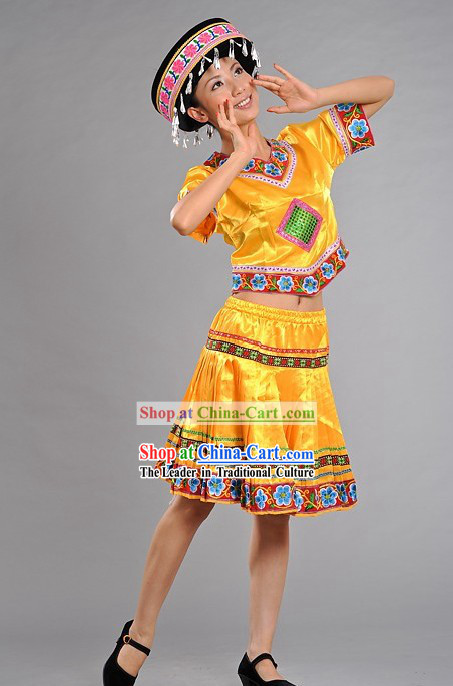 Chinese Miao Minority Stage Performance Dance Costumes and Hat for Women