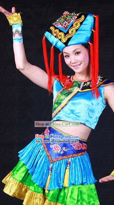 Chinese Zhuang Ethnic Clothes and Hat for Women