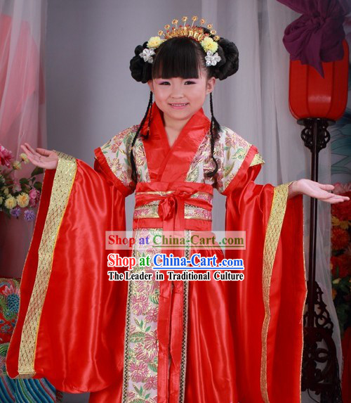 Ancient Chinese Red Han Dynasty Clothes for Kids