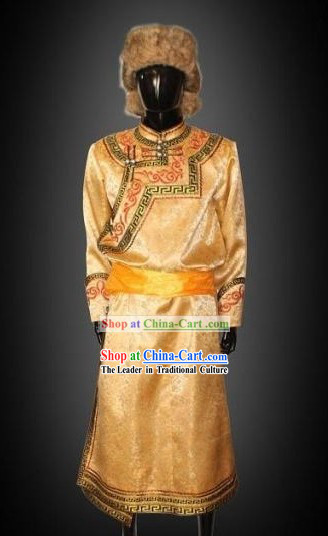 Traditional Chinese Mongolian Clothing and Hat Complete Set