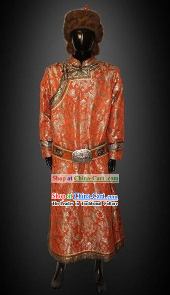 Traditional Chinese Mongolian Robe and Hat Complete Set