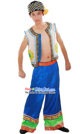 Chinese Classical Zhuang Ethnic Clothing and Hat for Men