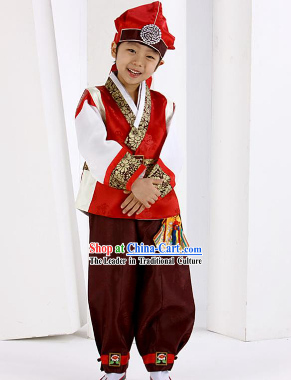 Traditional Korean Red Birthday Hanbok for Boys