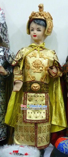 Ancient Prince Imperial Golden Armor Costumes and Helmet for Children
