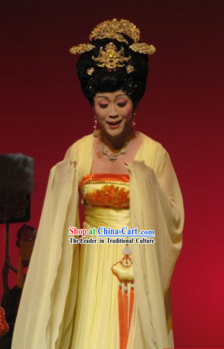 Ancient Chinese Stage Performance Tang Dynasty Empress Peony Costumes and Headwear