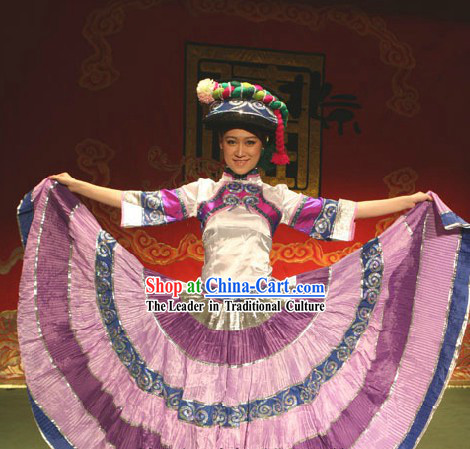 Traditional Chinese Torch Festival Yi Minority Clothing and Hat for Women