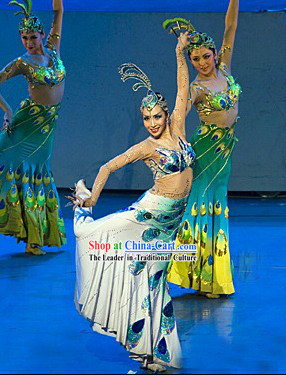 Stage Performance Peacock Dai Princess Ethnic Dance Costumes and Headwear Complete Set for Women