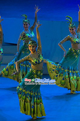 Stage Performance Peacock Dai Princess Ethnic Dancing Costumes and Headwear Complete Set for Women