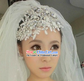 Chinese Shinning White Lace Wedding Headgear