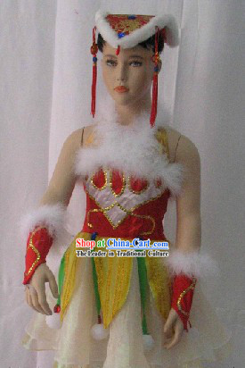 China Knot Stage Performance Dance Costume and Headdress Complete Set for Kids