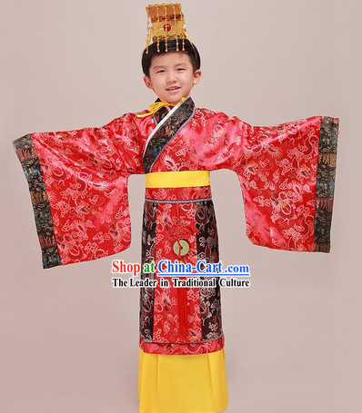 Ancient Chinese Emperor Costumes and Crown Complete Set for Children