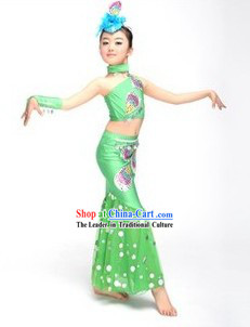 Chinese Dai Ethnic Group Dance Costumes and Headwear Complete Set for Children