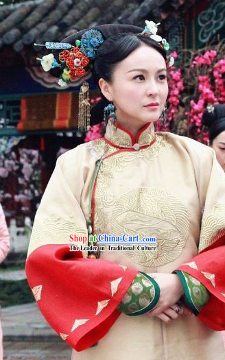 White Qing Dynasty Imperial Palace Concubine Robe for Women