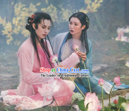 Green Snake Chinese Ancient Fairytale Bai Suzhen and Xiao Qing Costumes and Hair Accessories