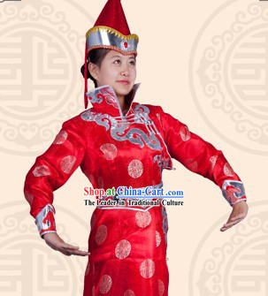 Traditional Chinese Mongolian Stage Performance Dance Costumes and Hat Complete Set for Women