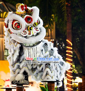 Friendly White Fur Adult Size Lion Dance Costumes Complete Set