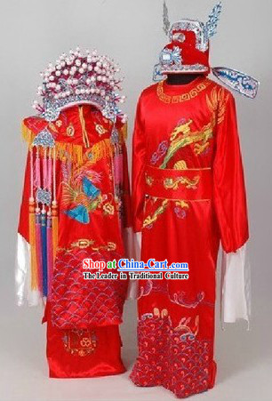 Traditional Chinese Wedding Dresses and Hats for Brides and Bridegrooms