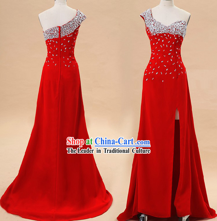 Chinese Style One Shoulder Modern Wedding Dress for Brides
