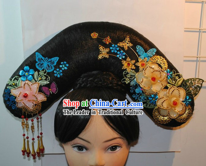 Qing Dynasty Chinese Imperial Princess Wig and Hair Accessories Set for Women