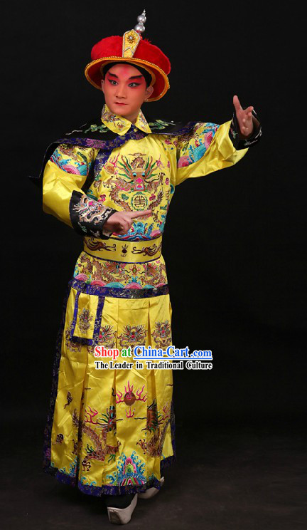Chinese Qing Dynasty Qian Long Emperor Embroidered Dragon Robe and Crown for Men