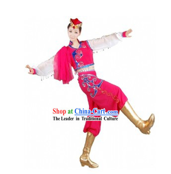 Traditional Chinese Mongolian Minority Dance Costumes and Hat for Women