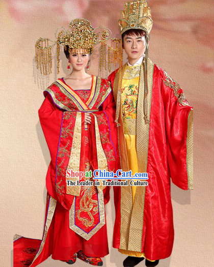 Ancient Chinese Imperial Palace Emperor and Empress Wedding Dresses Two Complete Sets