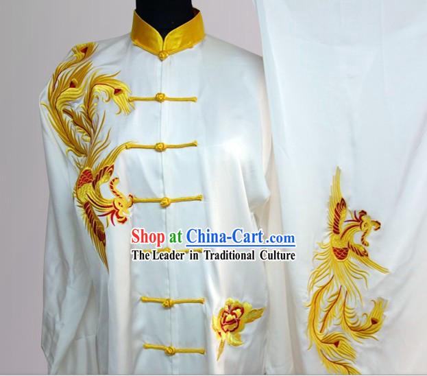 Traditional Chinese Short Sleeves Embroidered Phoenix Kung Fu Clothes