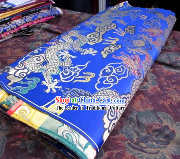 Blue Traditional Chinese Tibetan Dragon Pattern Robe Clothing Curtains Sofa Fabric