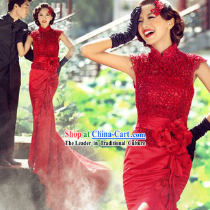 Traditional Chinese Red Fish Tail Wedding Dress