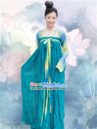 Ancient Chinese Blue Tang Dynasty Imperial Palace Clothing for Women