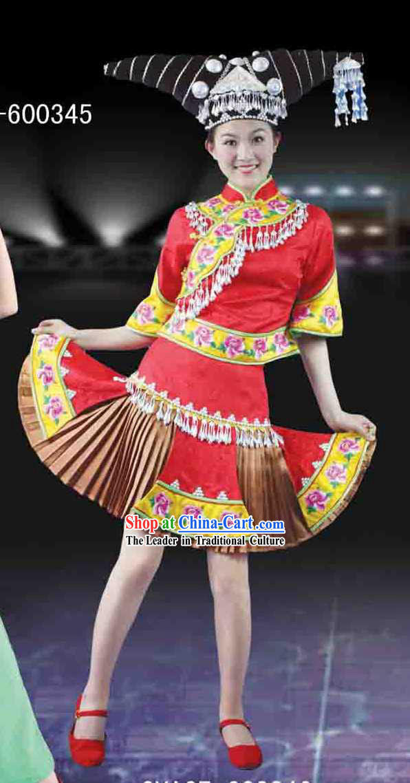 Guang Xi Zhuang Tribe Minority Ethnic Clothing and Headdress for Women