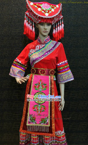Guang Xi Zhuang Tribe Minority Ethnic Clothes and Headdress for Women