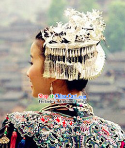 Traditional Hmong Miao Silver Headwear for Girls