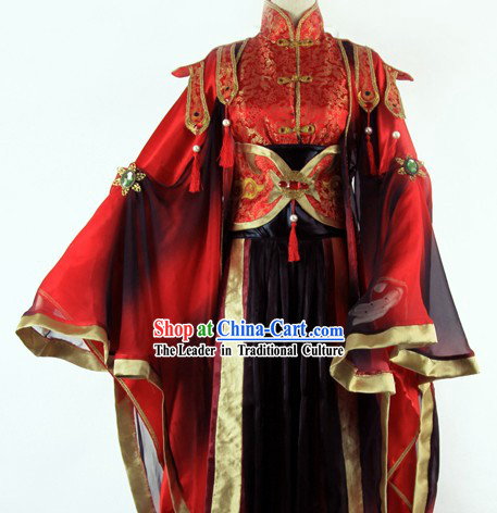Ancient Chinese Cartoon Character Zhong Lian Red and Black Cosplay Costume Complete Set